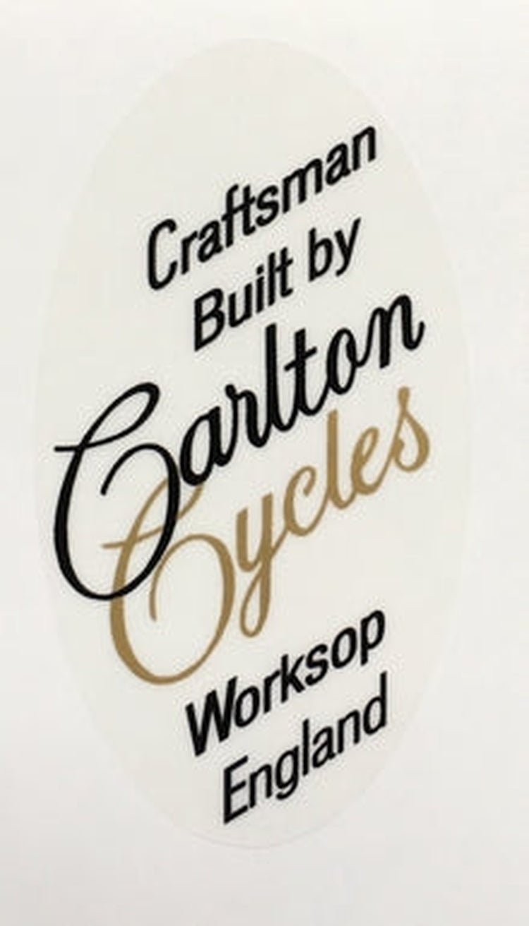 CARLTON seat decal. "craftsman built by Carlton Cycles Worksop England" - H Lloyd Cycles