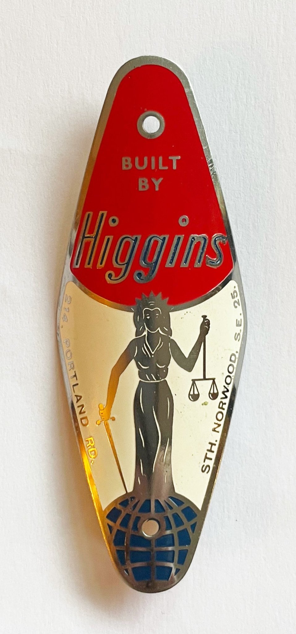 Higgins Original metal badge with rivets - H Lloyd Cycles