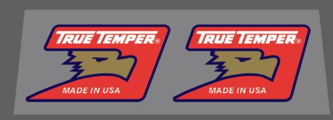A pair of True Temper fork decals featuring the brand's logo and the text 'Made in USA'.
