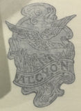 ALCYON head/seat transfer with flying kingfisher black over silver.