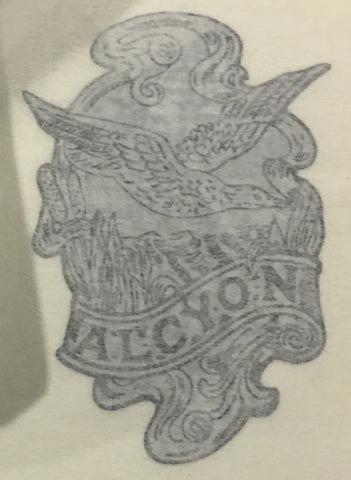 ALCYON head/seat transfer with flying kingfisher black over silver.