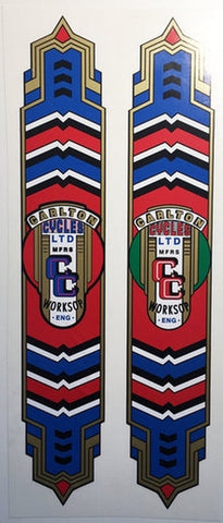 CARLTON long fancy seat tube transfer with double central "CC" portion (Carlton Cycles).