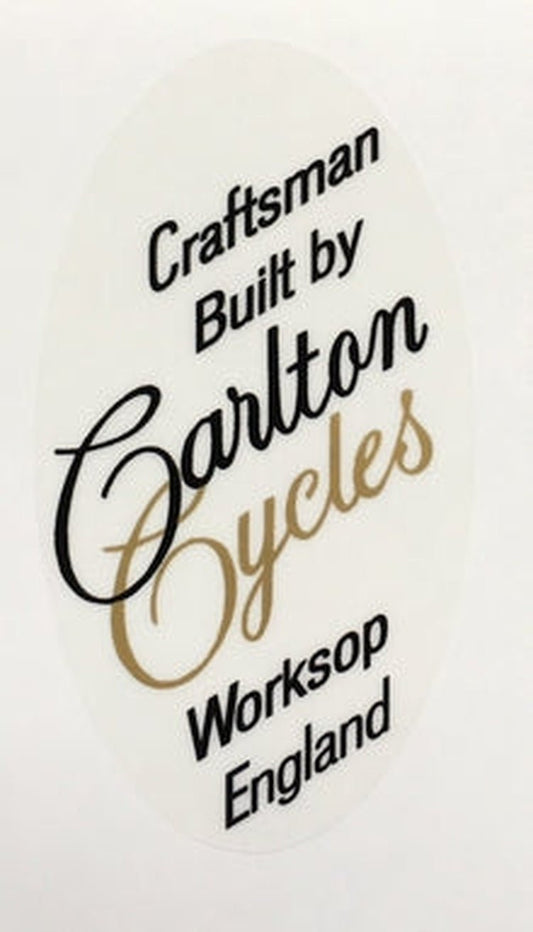CARLTON seat decal. "craftsman built by Carlton Cycles Worksop England" - H Lloyd Cycles