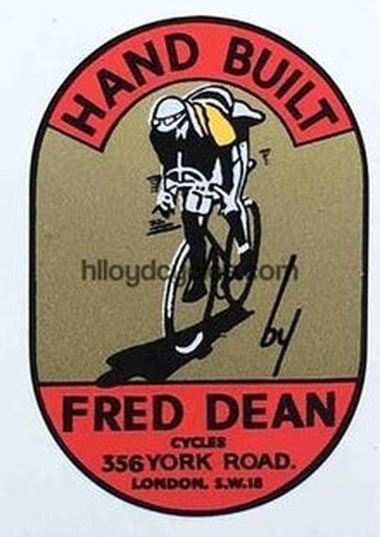 FRED DEAN "man on bike" (BLRC) type decal for head/seat. 356 york road - H Lloyd Cycles