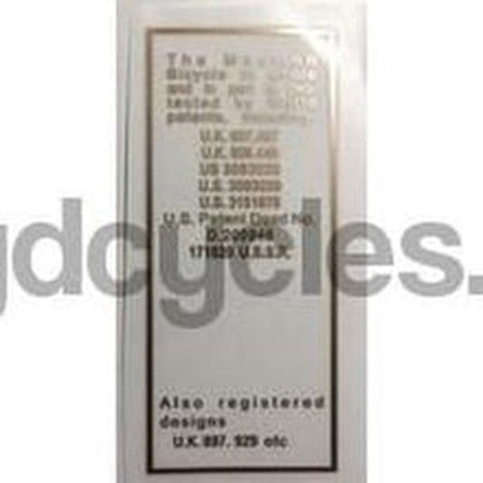 Moulton Patent Deccal - H Lloyd Cycles