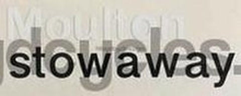 MOULTON STOWAWAY. white "moulton" above black "stowaway"